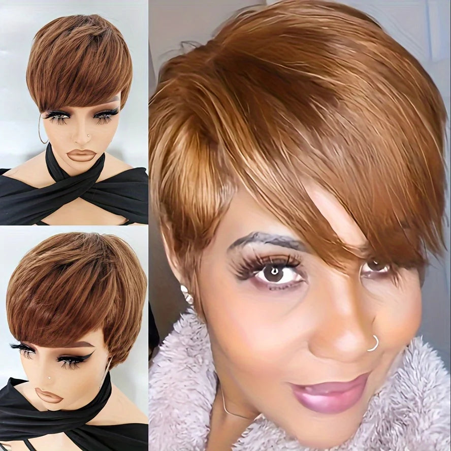 Heat Resistant Short Straight Synthetic Wig With Bangs For Women