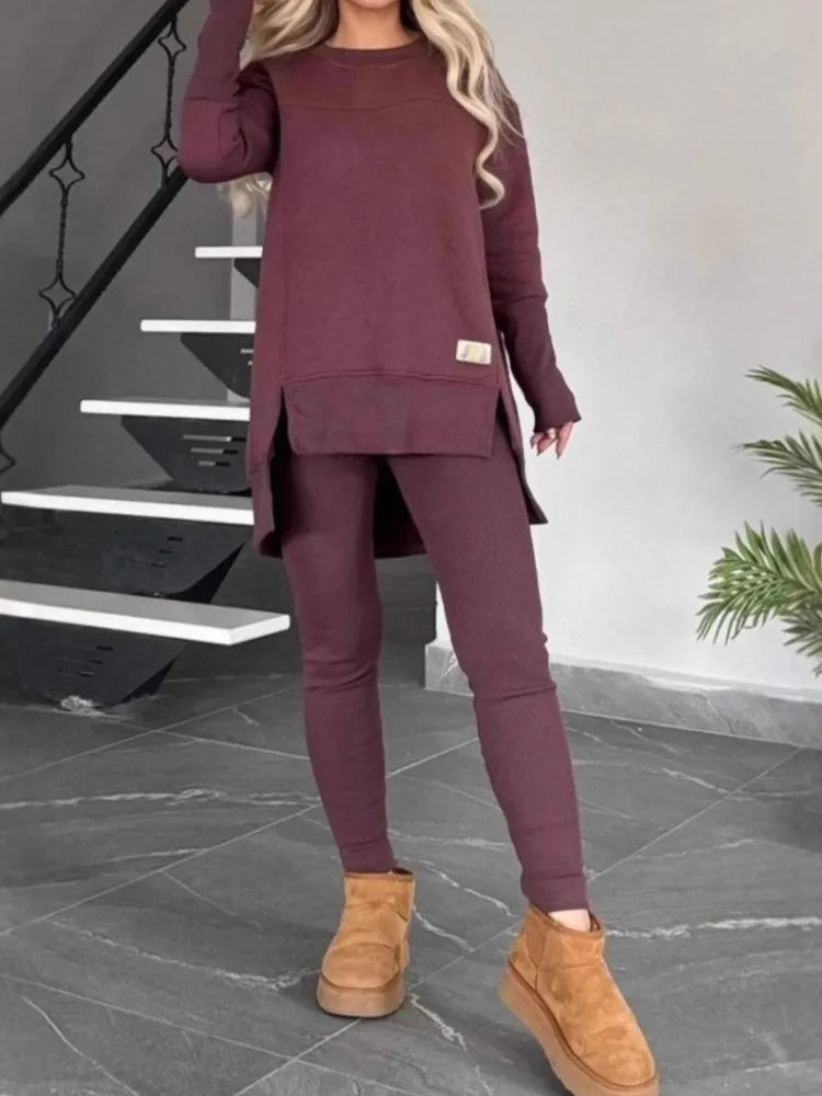 Casual Long Sleeve Two Piece Pullover Set for Women