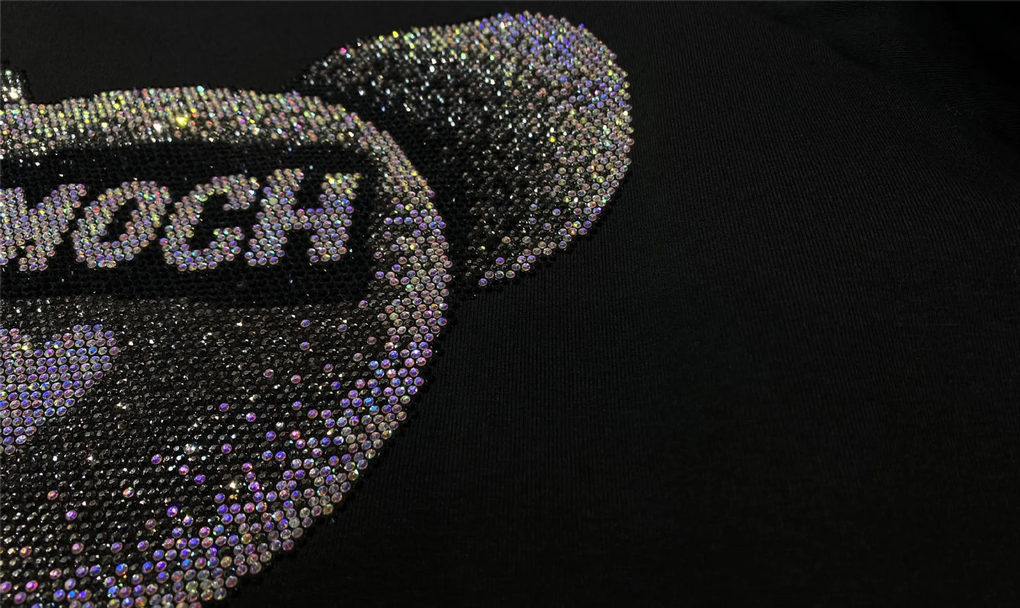 Loose Inner Wear Black T-shirt Women Spring Autumn Rhinestone Long-Sleeved Shirt Thickened Brushed Cotton Bottoming Top Female