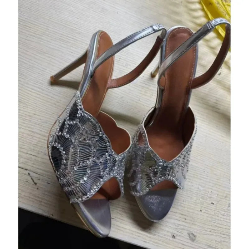 Luxurious Sparkling Fish Mouth Strap Sandals for Women