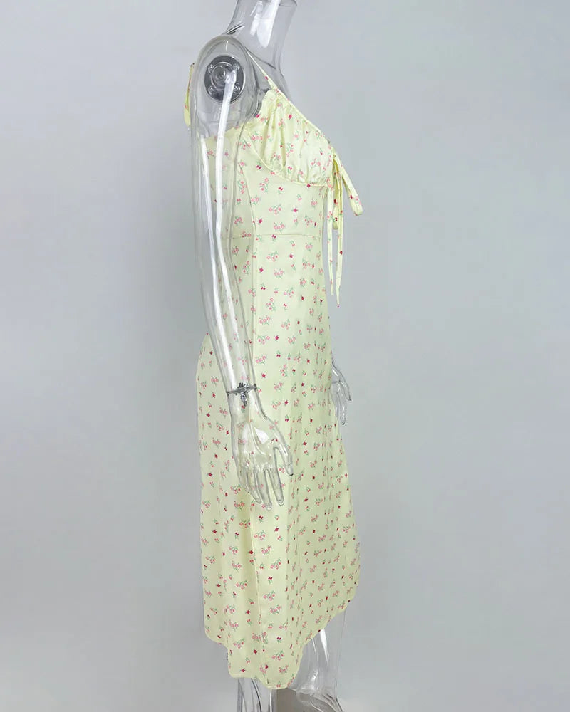 Floral Print Spaghetti Strap Dress for Women Beach Party Style