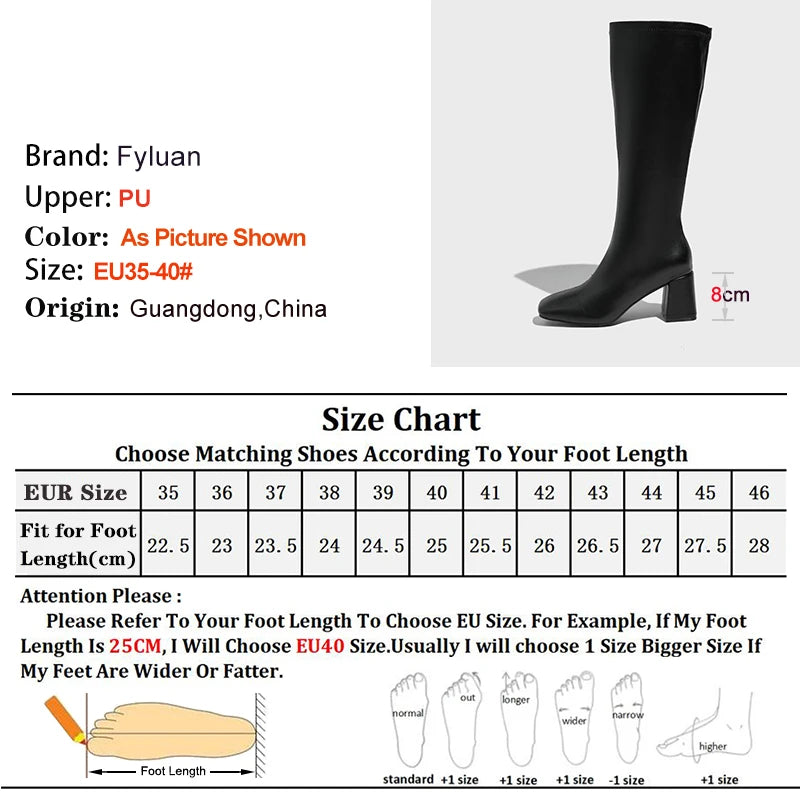 Black Square Toe Knee High Boots