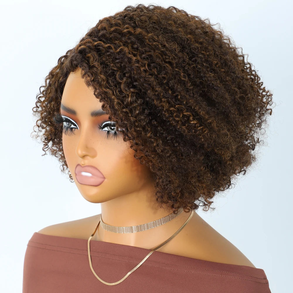 Glueless Kinky Curly Human Hair Lace Bob Wig for Women
