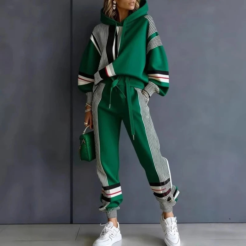 Loose Fit American Stripe Two Piece Loungewear Set for Women