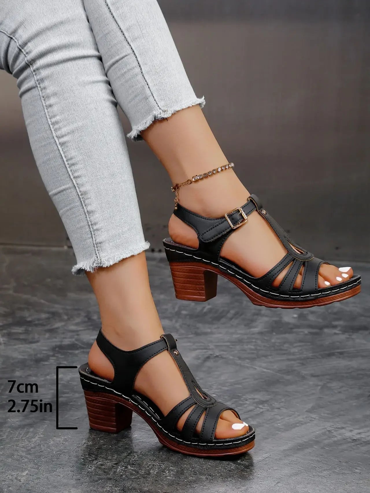 Elegant Square Heel Buckle Sandals