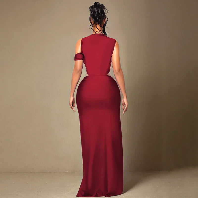 Twist Hollow Patchwork High Split Maxi Dress for Women