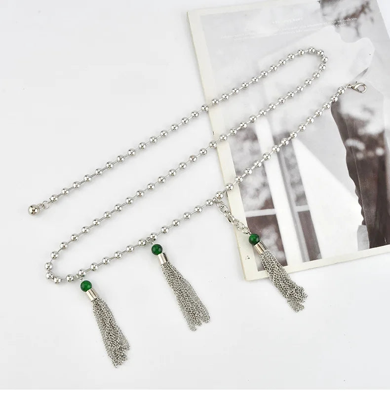 Retro Hollow Out Chain Belt With Metal Tassels for Women