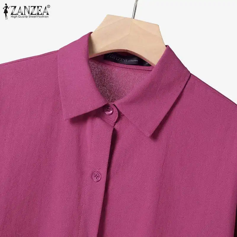 ZANZEA Woman Vintage Solid Matching Sets Spring Casual Street Suit Long Sleeve Lapel Shirt Loose Shorts Elegant Tracksuit