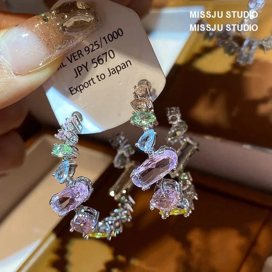 Delicate Chic Geometric Colorful Cubic Zirconia Earring for Women Trendy Earrings Exquisite Charm Jewellery Romantic Jewelry