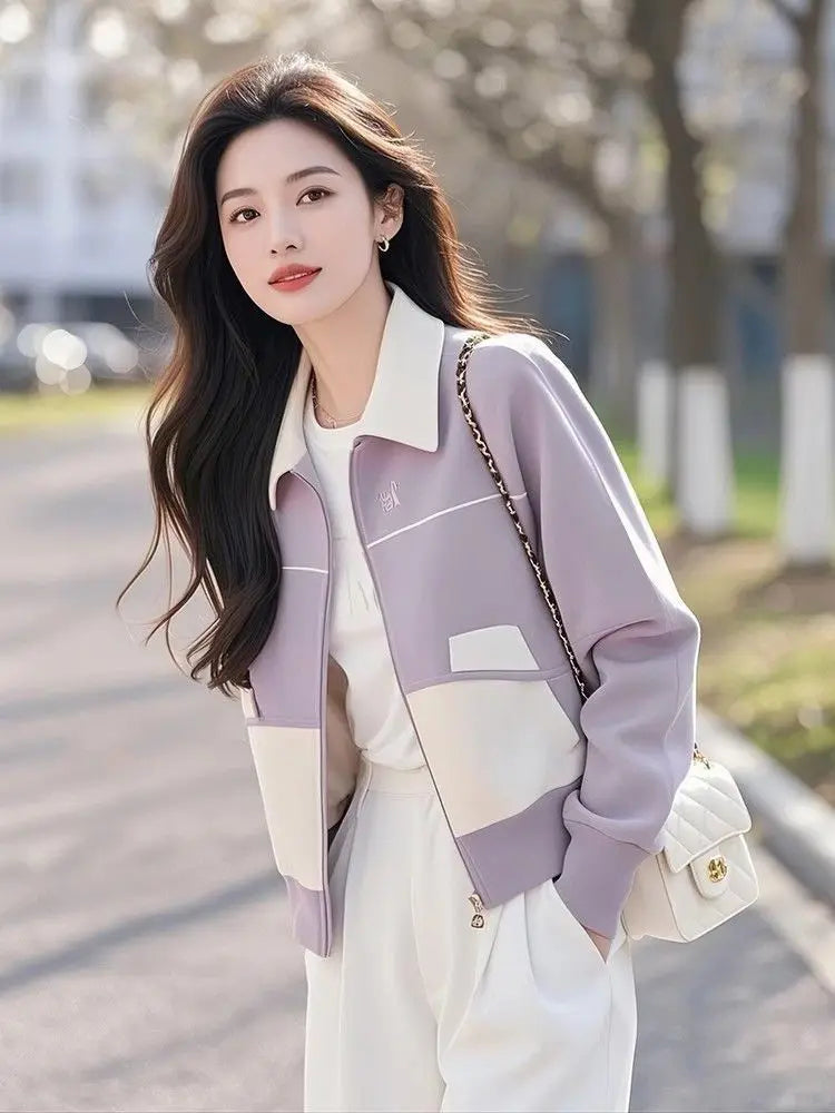 Purple Slim Fit Zip Up Knit Cardigan With Pockets For Women