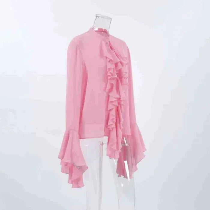 Elegant Blouses Women Fashion Sexy Hot Girl Ruffle Long Sleeve Shirt New Style Temperament Cardigan Top Y2k 2025 Summer New