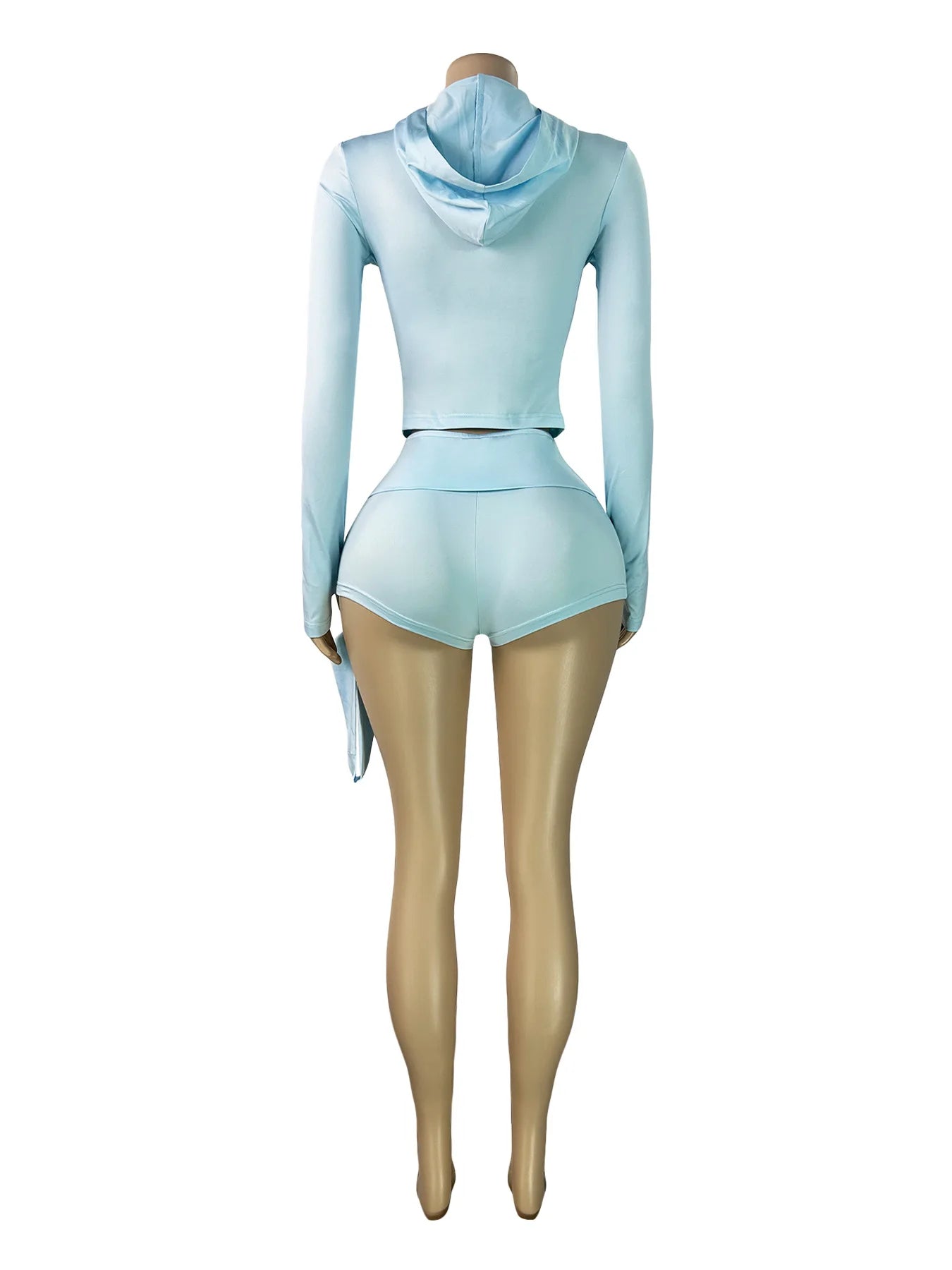 Casual Three Piece Hooded Crop Top and Shorts Set for Women