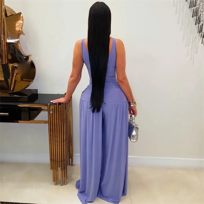 Chic Sleeveless V Neck Jumpsuit With Ruched Hollow Out for Women