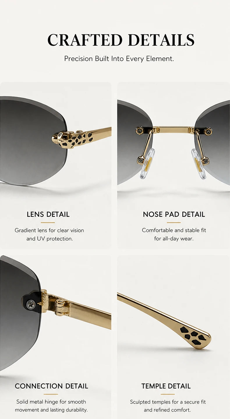 Gold Rimless Hexagon Sunglasses