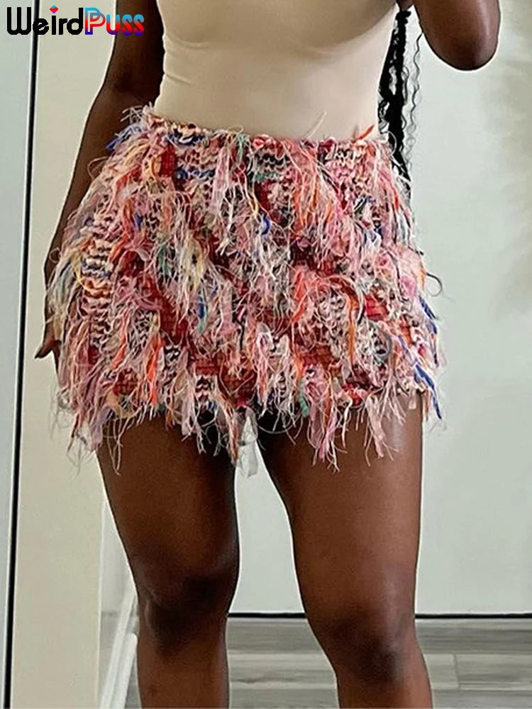 Colorful Tassel Stretch Knit Bodycon Maxi Skirt for Women