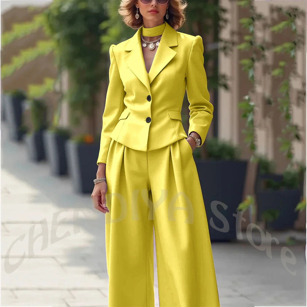 Elegant Notch Lapel Tailored Two Piece Suit Set for Women