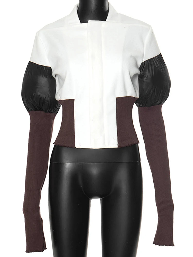 Casual Patchwork Zip Up Long Sleeve Jacket for Women