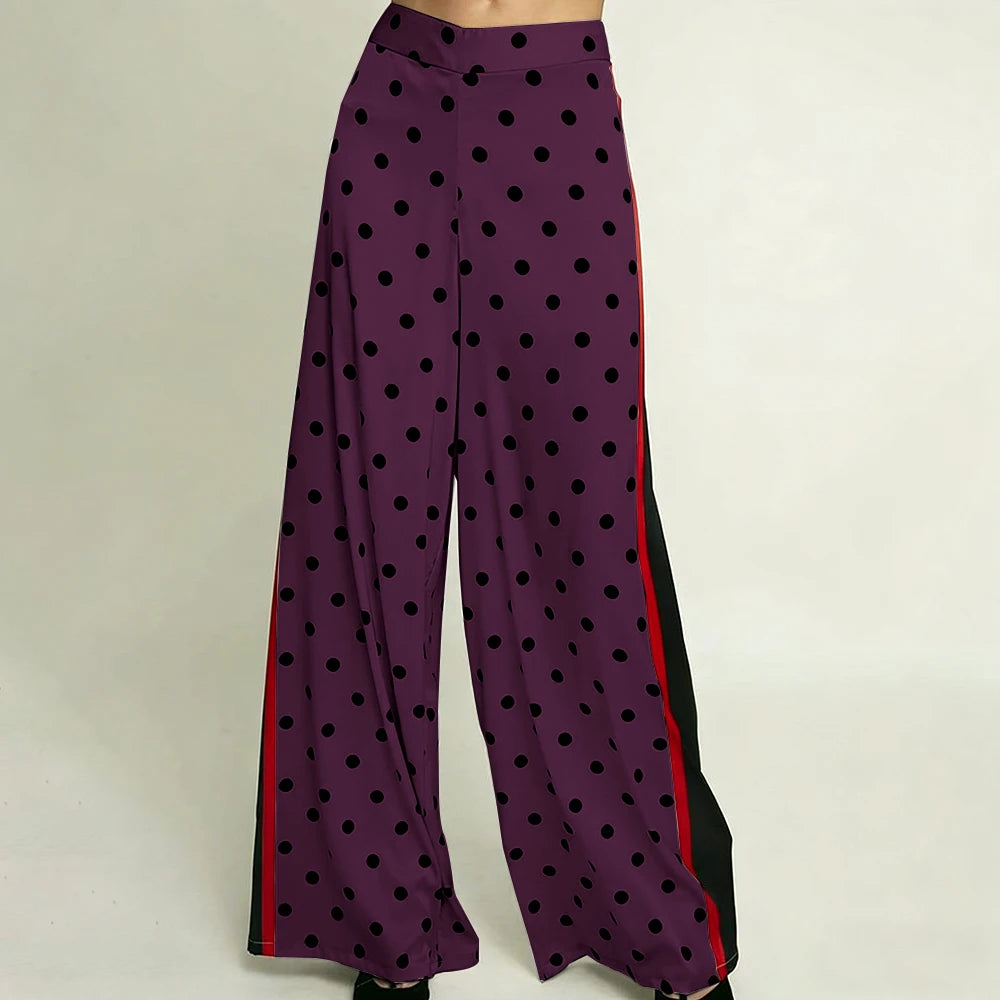 Elegant High Waist Polka Dot Wide Leg Satin Pants For Women