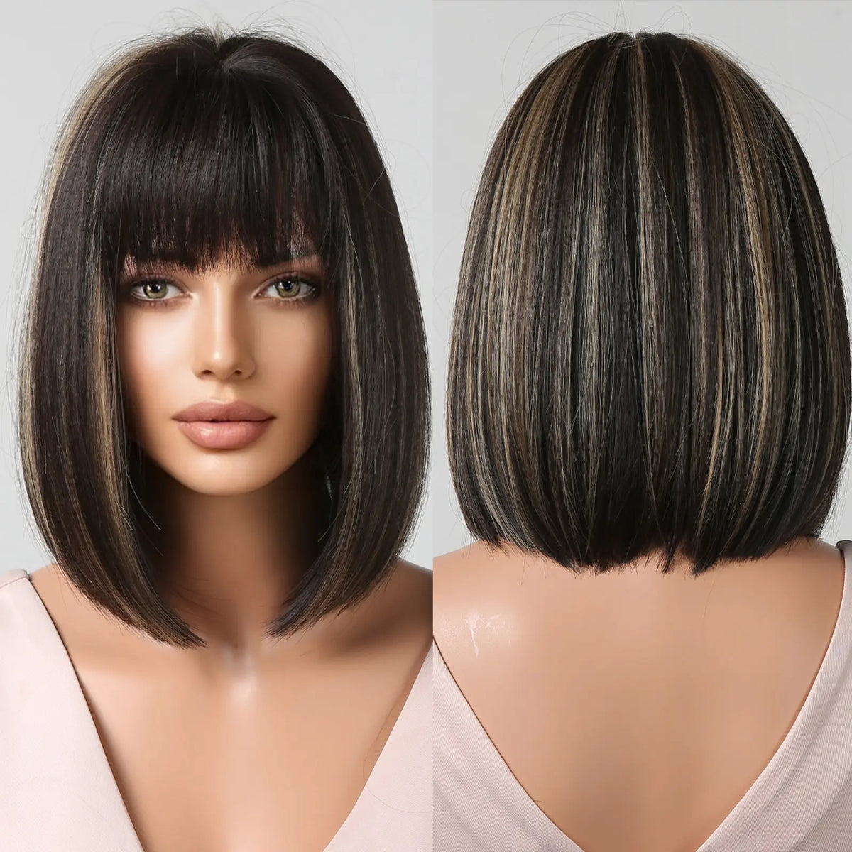 Heat Resistant Wine Red Bob Wig With Thick Bangs for Women