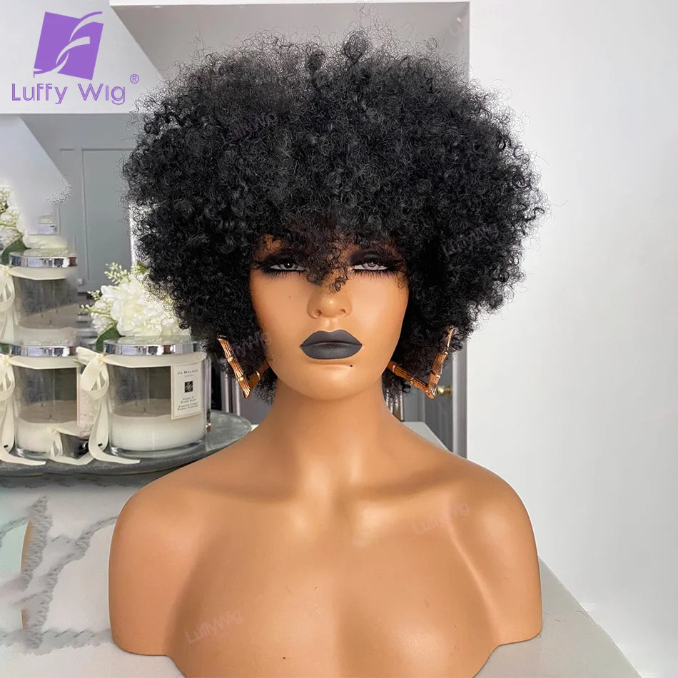 Short Pixie Cut Human Hair Bob Wig With Bangs for Women