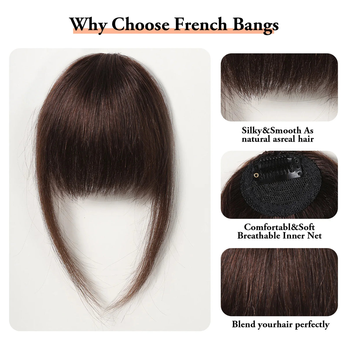 Natural Brown Remy Hair Clip In Bangs With Temples For Women