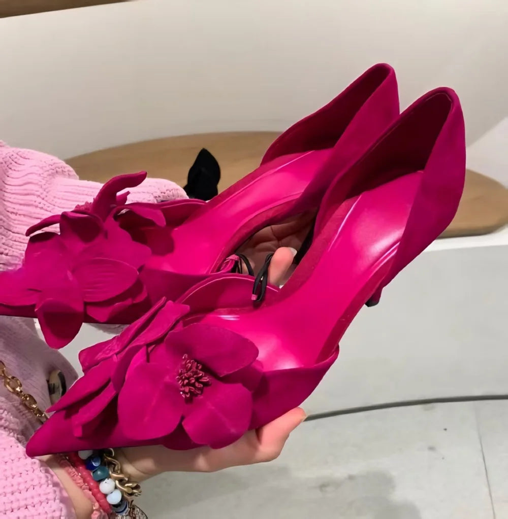 Rose Red Floral Satin Pumps