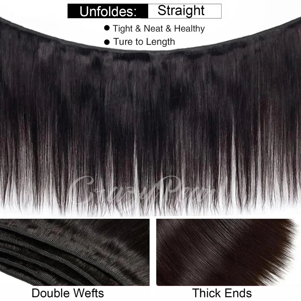 Straight Human Hair Bundles With Lace Frontal for Women