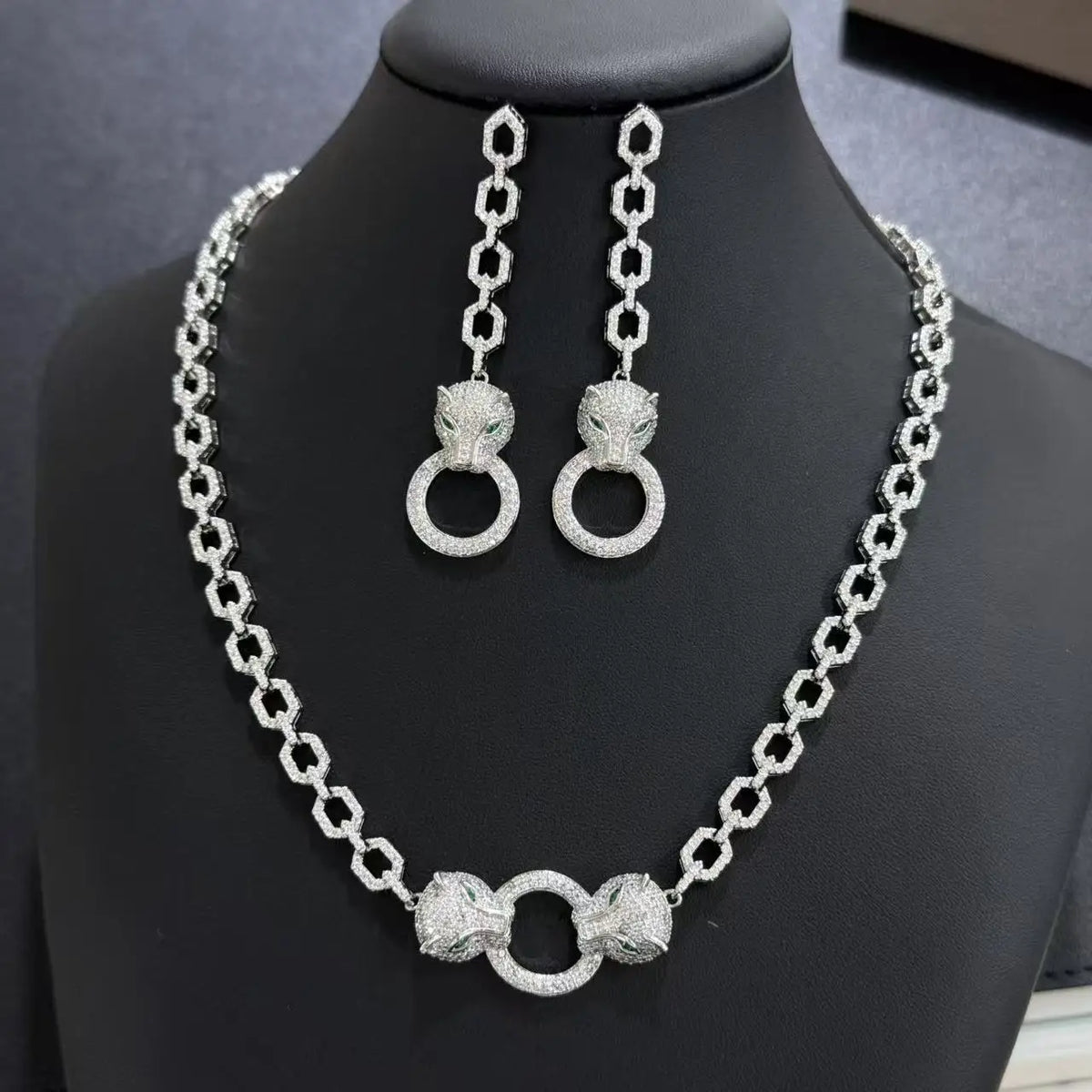 Leopard Zircon Earrings Necklace And Bracelet Set for Women