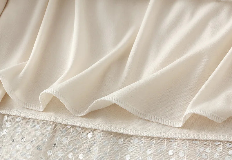 Sparkling Mesh A-Line Pleated Knee-Length Skirt for Women