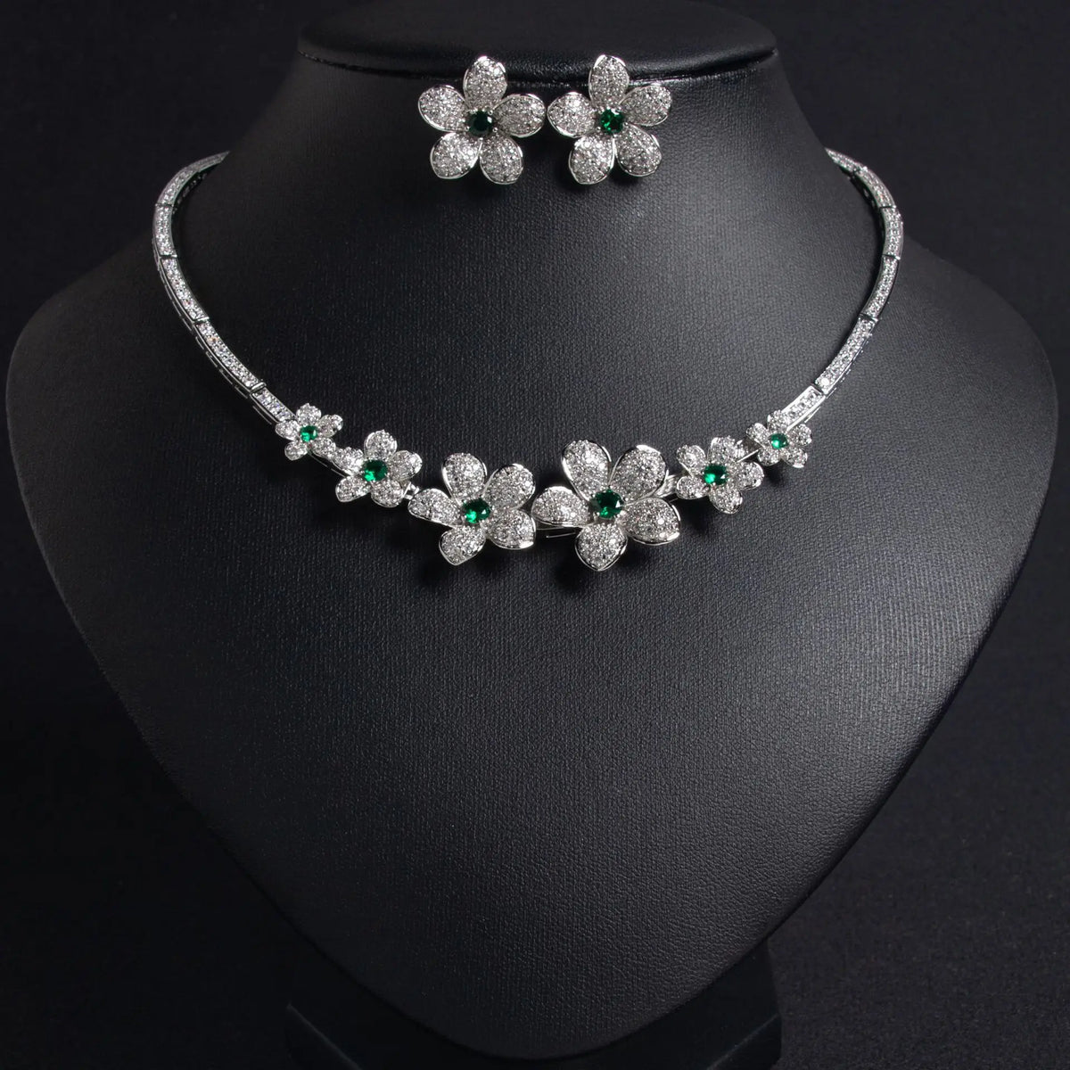 Zircon Flower Necklace And Earring Set