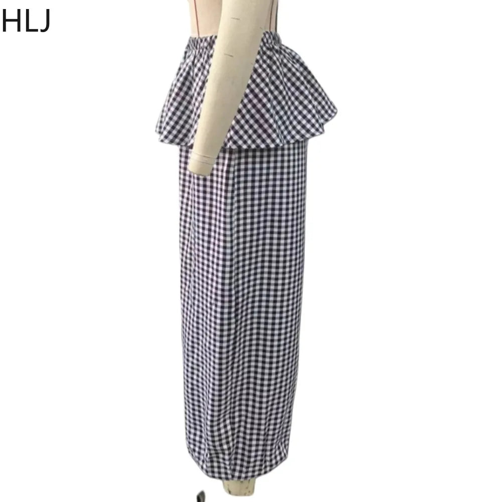 Sleeveless Top and Plaid Ruffle Pants Two Piece Set for Women