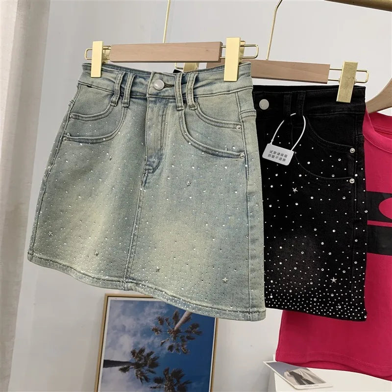High-Waisted Mini Dress With Rhinestone Embellishments Sensible Design Denim Skirt For Women New Summer Style #17