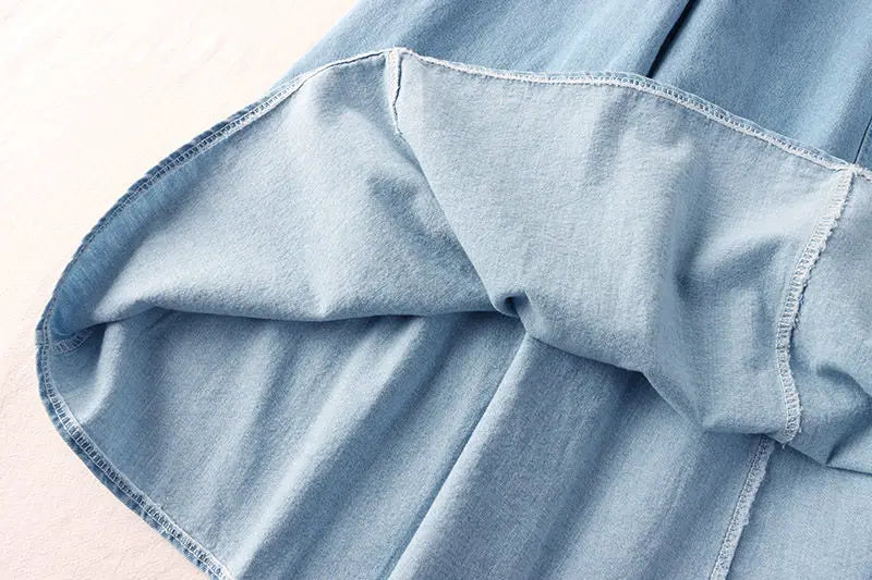 Classic Retro Denim Midi Regular Fit Skirt For Women