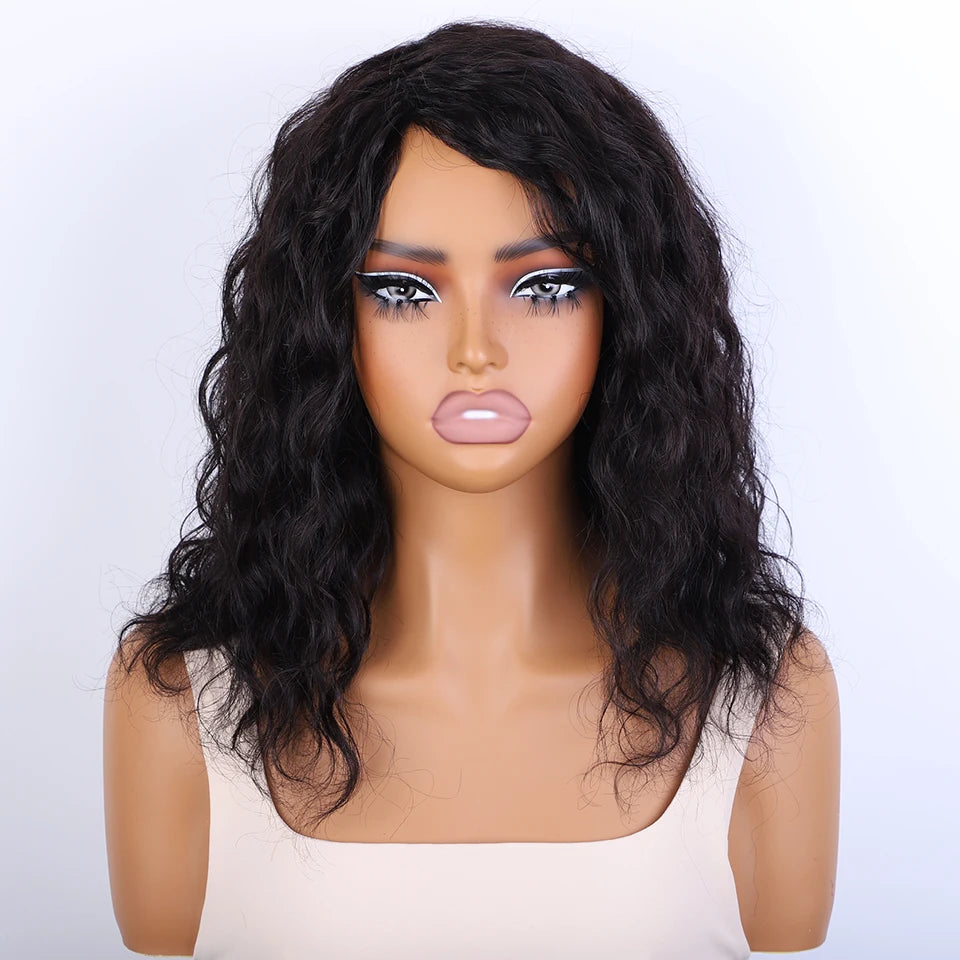 Natural Fluffy Curly Human Hair Short Bob Wig For Women