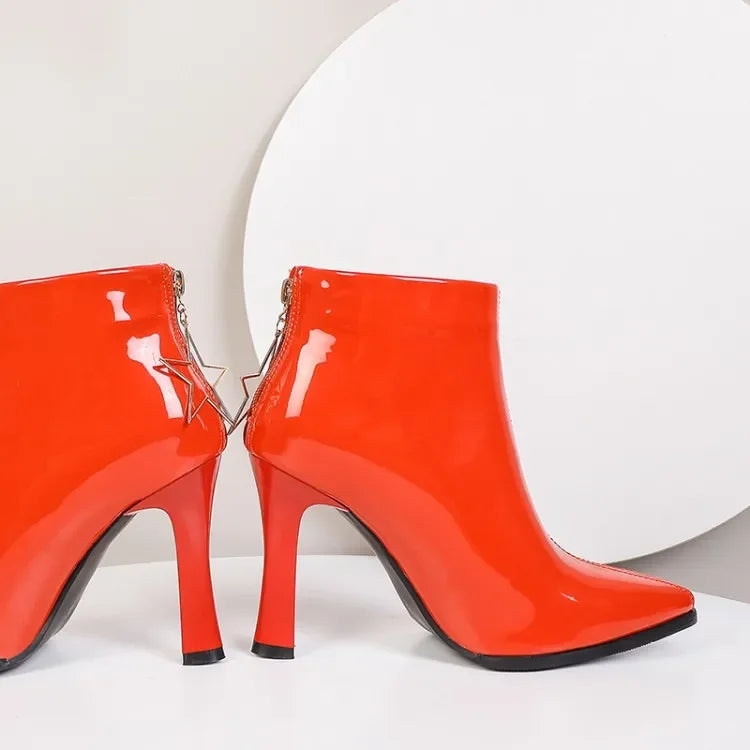Glossy Patent Leather Zipper Ankle Boots for Women