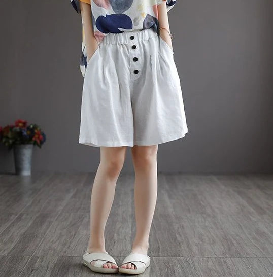 Short Pants Woman Bermuda with Waist Pocket Knee Length Mid Cotton Half Shorts for Women Elastic Linen Trend 2025 Kpop Wholesale
