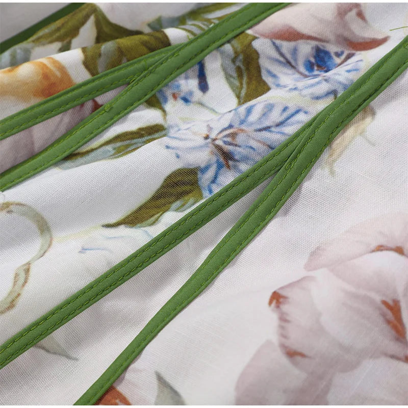 Sweetheart Neckline Floral Print Linen Blend Maxi Dress For Women
