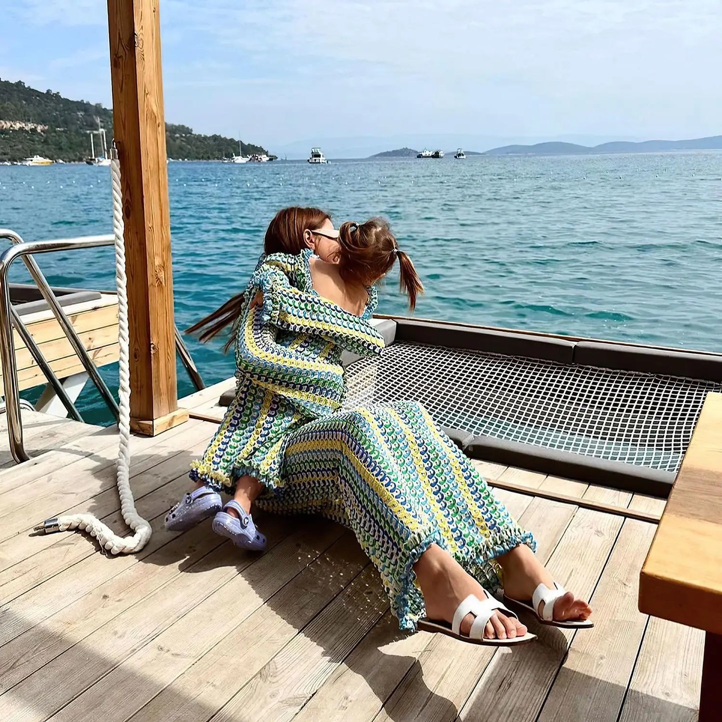 Sexy Backless Flare Sleeve Lace Knit Cut Out Party Beach Maxi Dress 2025 Summer Women Vacation Beachwear Swimsuit Cover Up A2815