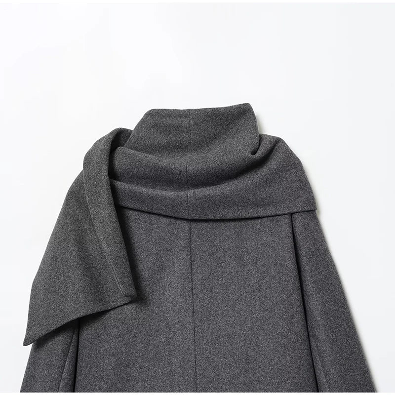 Classic Long Trench Coat With Detachable Scarf for Women