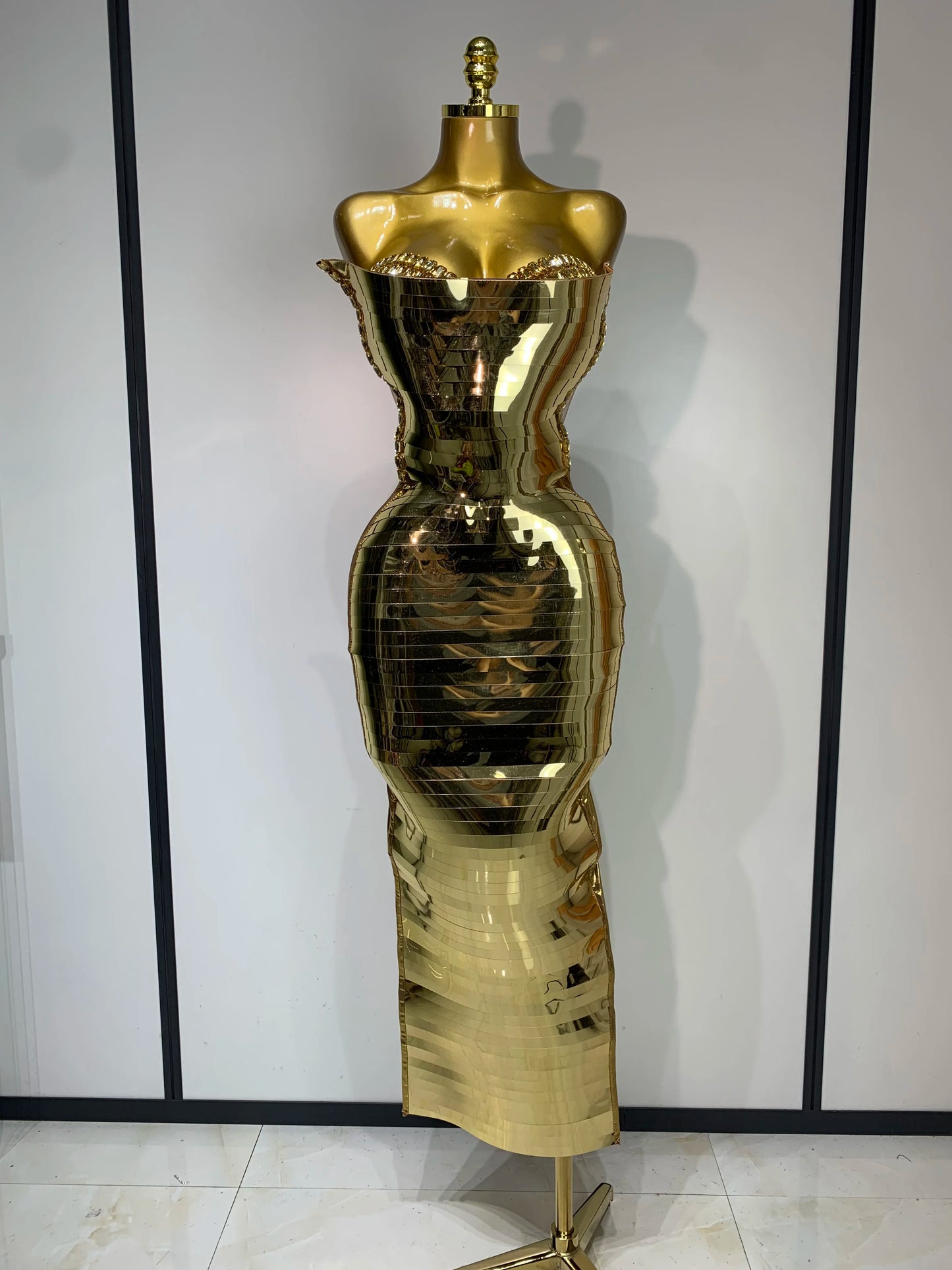 Women Luxury Gold Sequin Strapless Crystal Bodycon Y2K Evening Party Dress One Piece Celebrity Gala Gown Birthday Club Dress