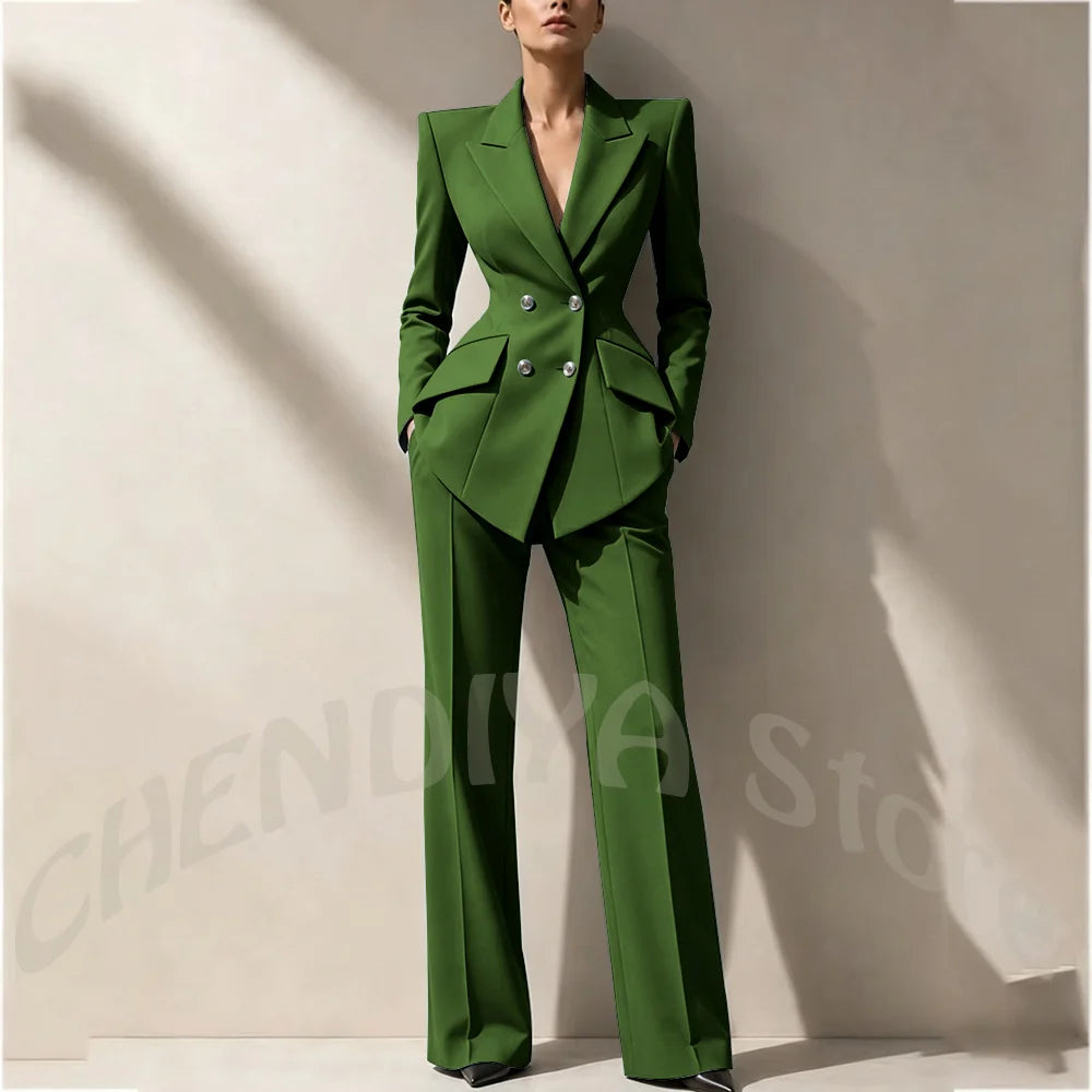 New Arrival Women's Two Piece Suit Peak Lapel Slim Fitted Classic Double Breasted Wedding Guest Evening Gala Party Female Set
