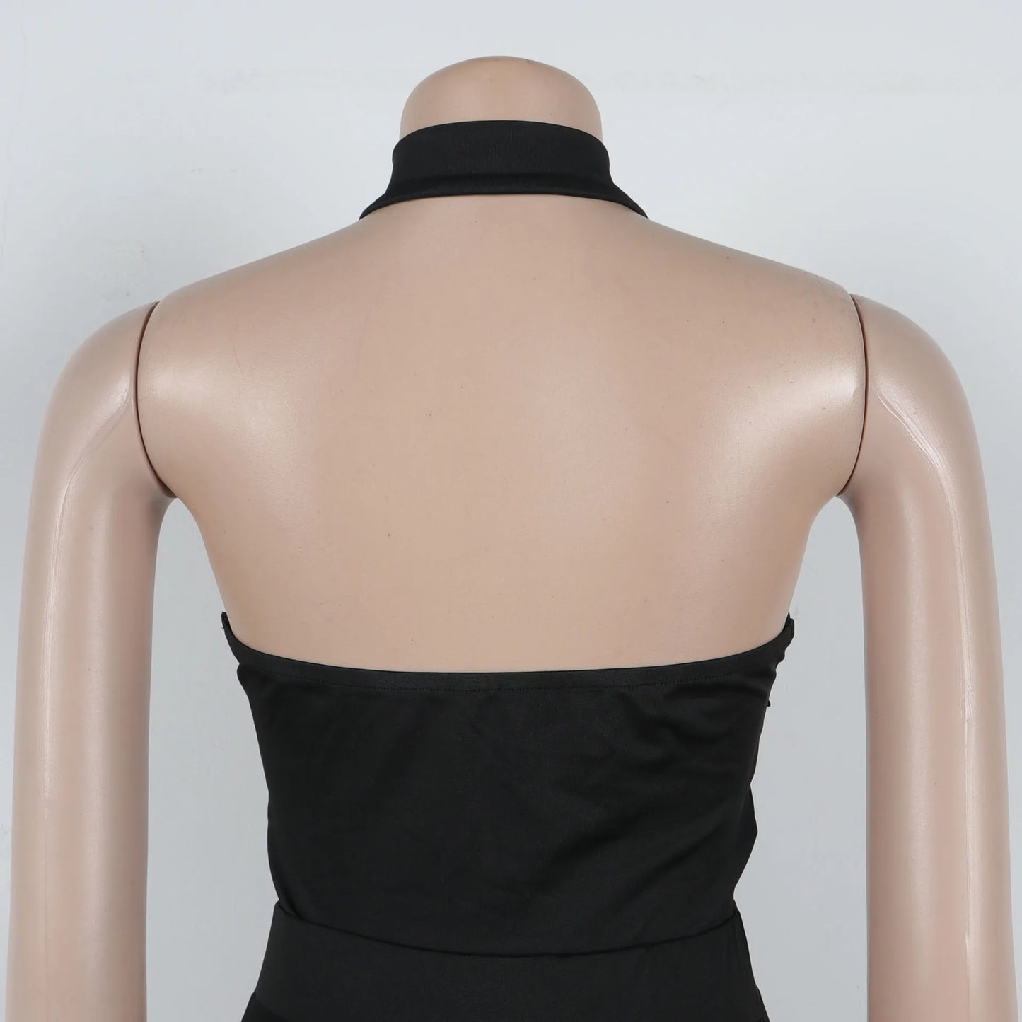 Solid Halter Neck Backless Sleeveless Zip Up Jumpsuit for Women