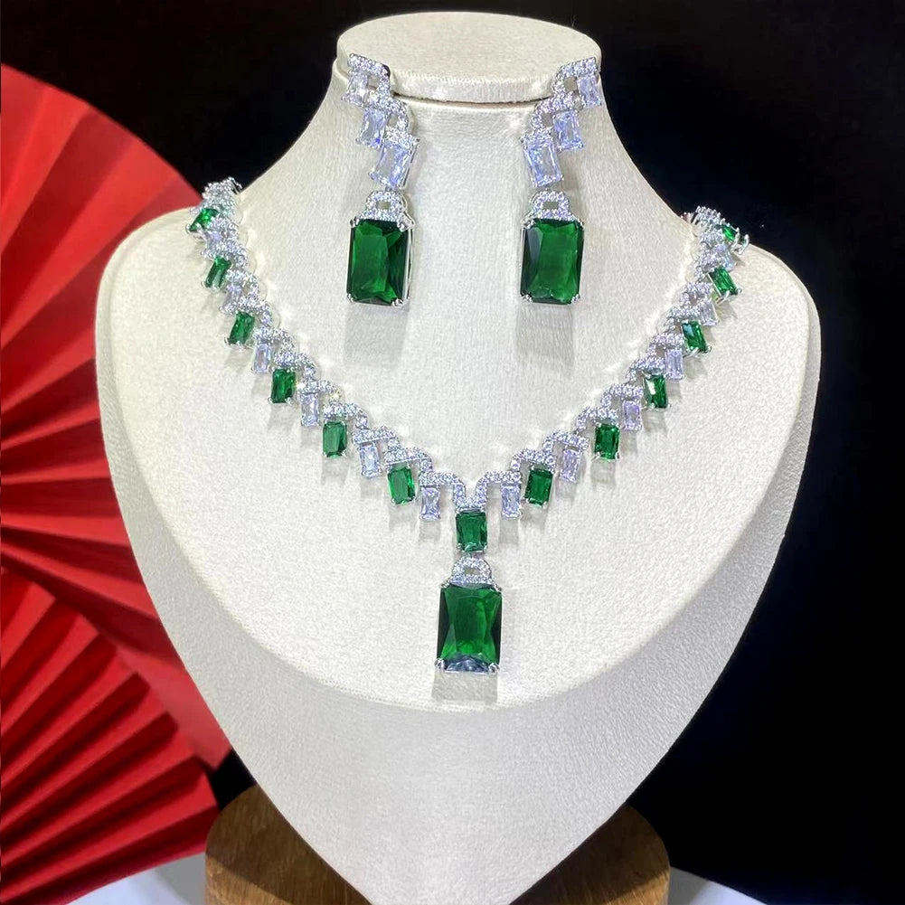 European Bridal Zirconia Necklace And Earrings Set For Women