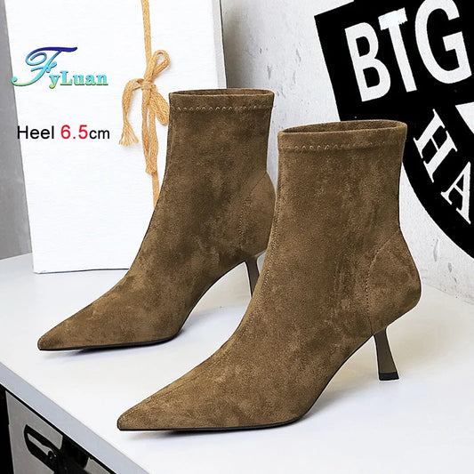 Suede Pointy Toe Sock Stiletto Boots