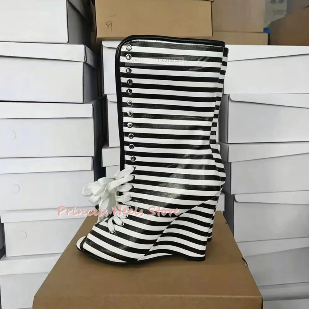 Mid Calf Open Toe Summer Cross Strap Boots for Women