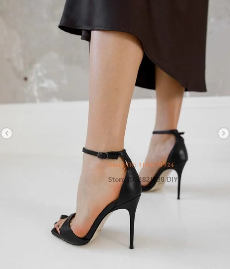 Leopard Print Leather Stiletto Heeled Sandals With Buckle Straps for Women
