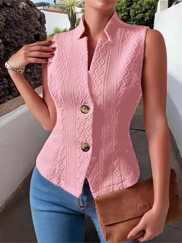 Solid Color Slim Fit Sleeveless Vest With Stand Up Collar for Women