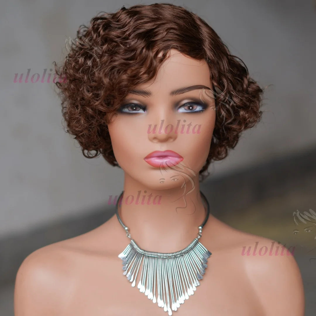 Ombre Pixie Cut Curly Bob Human Hair Wig for Women