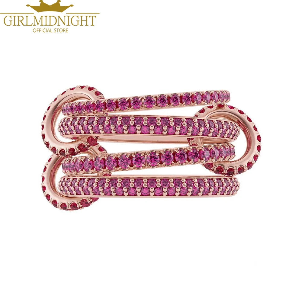 Gold Tone Pink Zircon Stacking Band Rings for Women