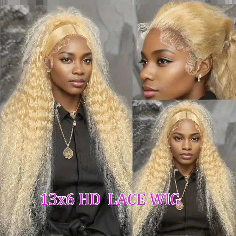 Honey Blonde Deep Wave Lace Front Human Hair Wig for Women